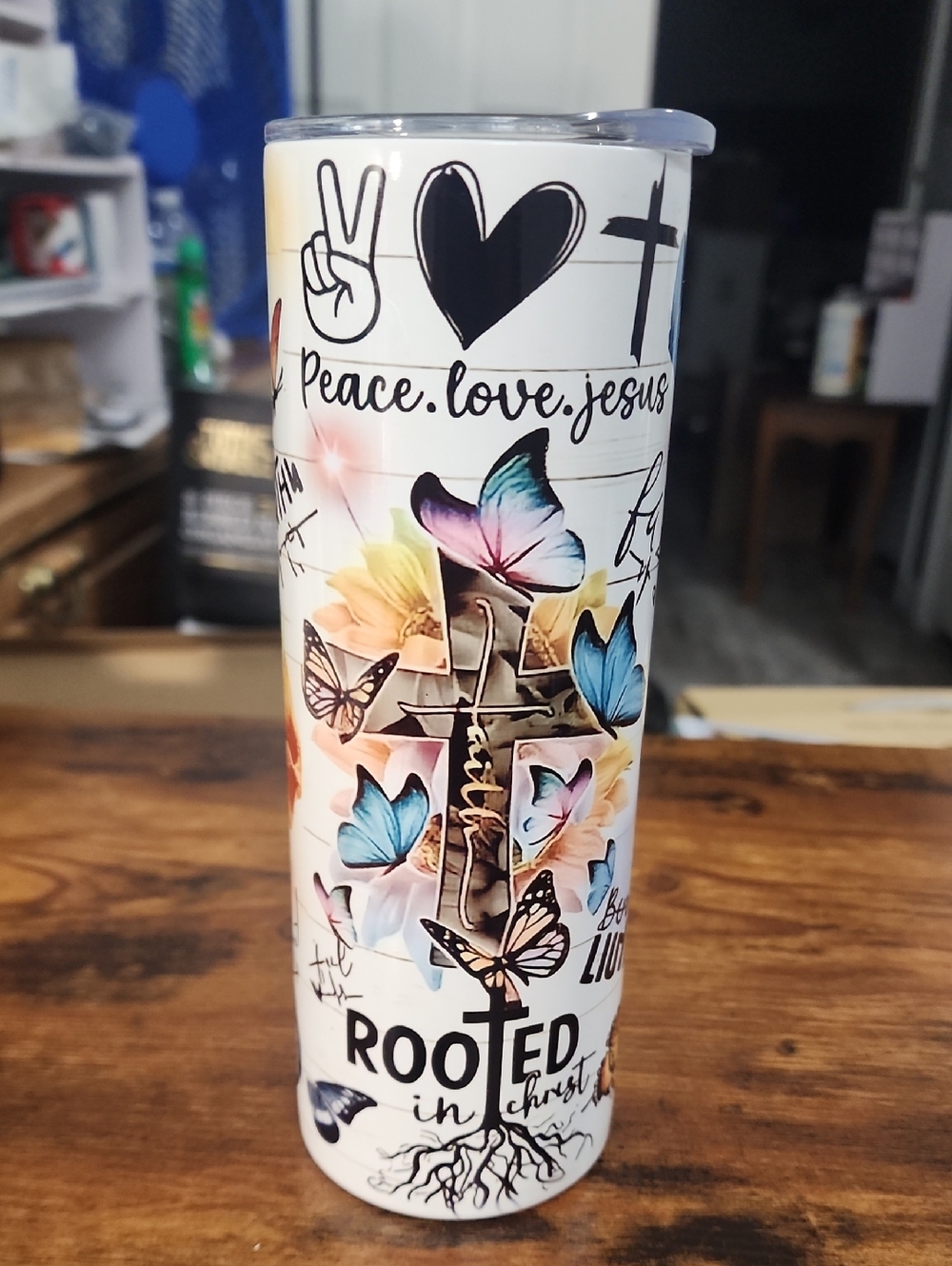Peace Love Jesus Butterfly Cross Tumbler - White With Sayings 20oz FP Is $ 20